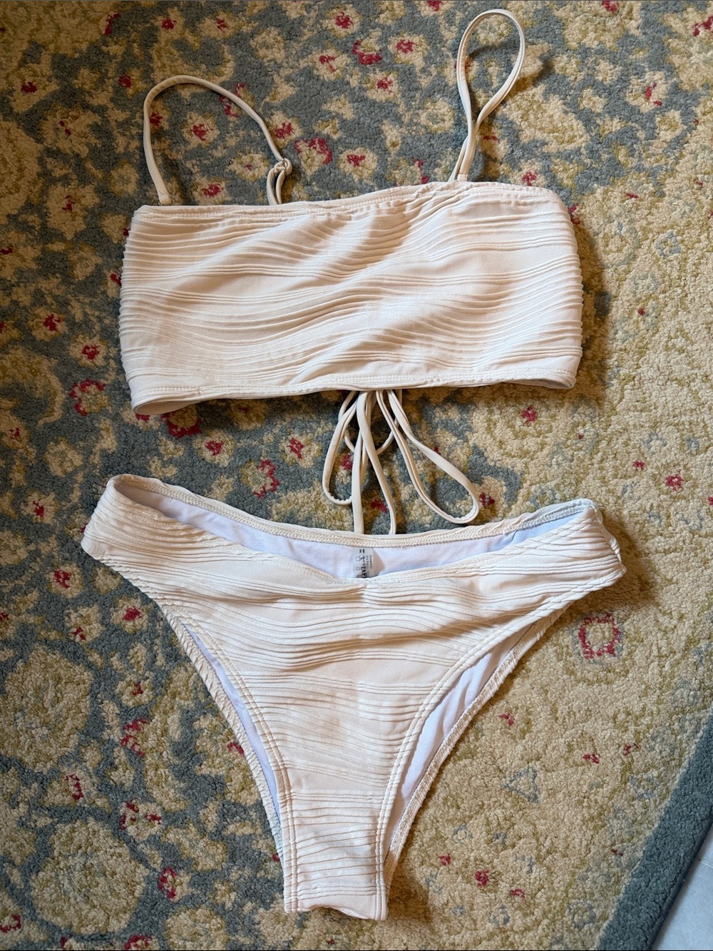 Zaful Cream Textured Bandeau Bikini Set